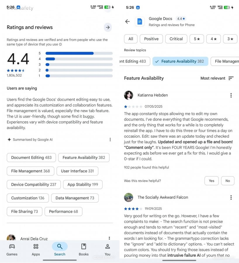 google-play-yapay-zekayla-kullanici-yorumlarini-ozetlemeye-basladi-1-n5SZIZch Google Play, yapay zekayla kullanıcı yorumlarını özetlemeye başladı